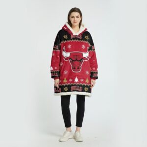 Chicago Bulls NBA Sherpa Hoodie Blanket – “See Red” Legendary Festive Holiday Snuggle Pullover