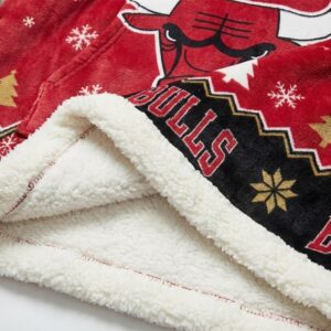Chicago Bulls NBA Sherpa Hoodie Blanket – “See Red” Legendary Festive Holiday Snuggle Pullover