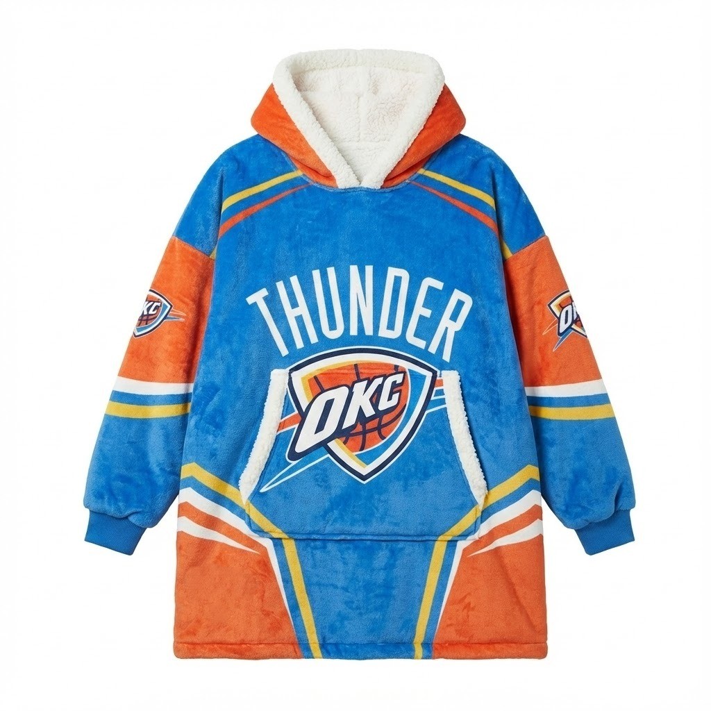 OKC Thunder NBA Sherpa Hoodie Blanket – “Thunder Up” Electrifying