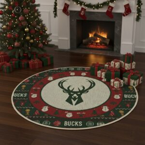 Milwaukee Bucks Ugly Christmas Round Rug – 27'' NBA Holiday Decorative Mat