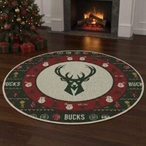 Milwaukee Bucks Ugly Christmas Round Rug – 27'' NBA Holiday Decorative Mat