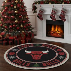 Chicago Bulls Ugly Christmas Round Rug – 27'' NBA Holiday Floor Mat