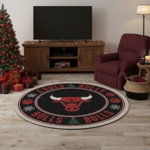 Chicago Bulls Ugly Christmas Round Rug – 27'' NBA Holiday Floor Mat