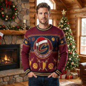 Cleveland Cavaliers Ugly Christmas Sweater – Shield & Sword Holiday Knit Wine & Gold Edition