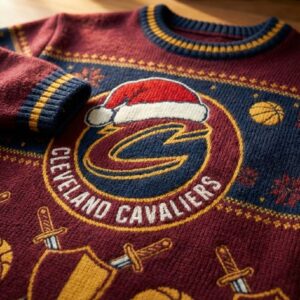 Cleveland Cavaliers Ugly Christmas Sweater – Shield & Sword Holiday Knit Wine & Gold Edition