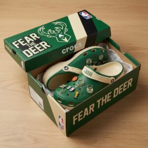 Milwaukee Bucks NBA Crocs Clogs – “Fear The Deer” Green Cream Dominating Fan Footwear