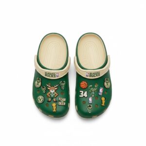 Milwaukee Bucks NBA Crocs Clogs – “Fear The Deer” Green Cream Dominating Fan Footwear