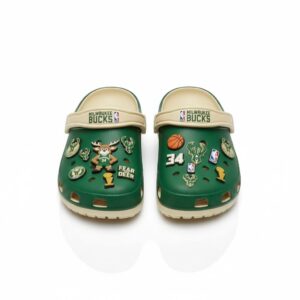 Milwaukee Bucks NBA Crocs Clogs – “Fear The Deer” Green Cream Dominating Fan Footwear
