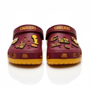 Cleveland Cavaliers NBA Crocs Clogs – “All For One” Wine Gold Ferocious Fan Footwear
