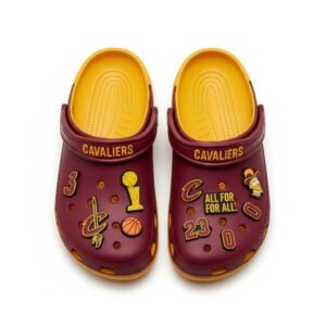 Cleveland Cavaliers NBA Crocs Clogs – “All For One” Wine Gold Ferocious Fan Footwear