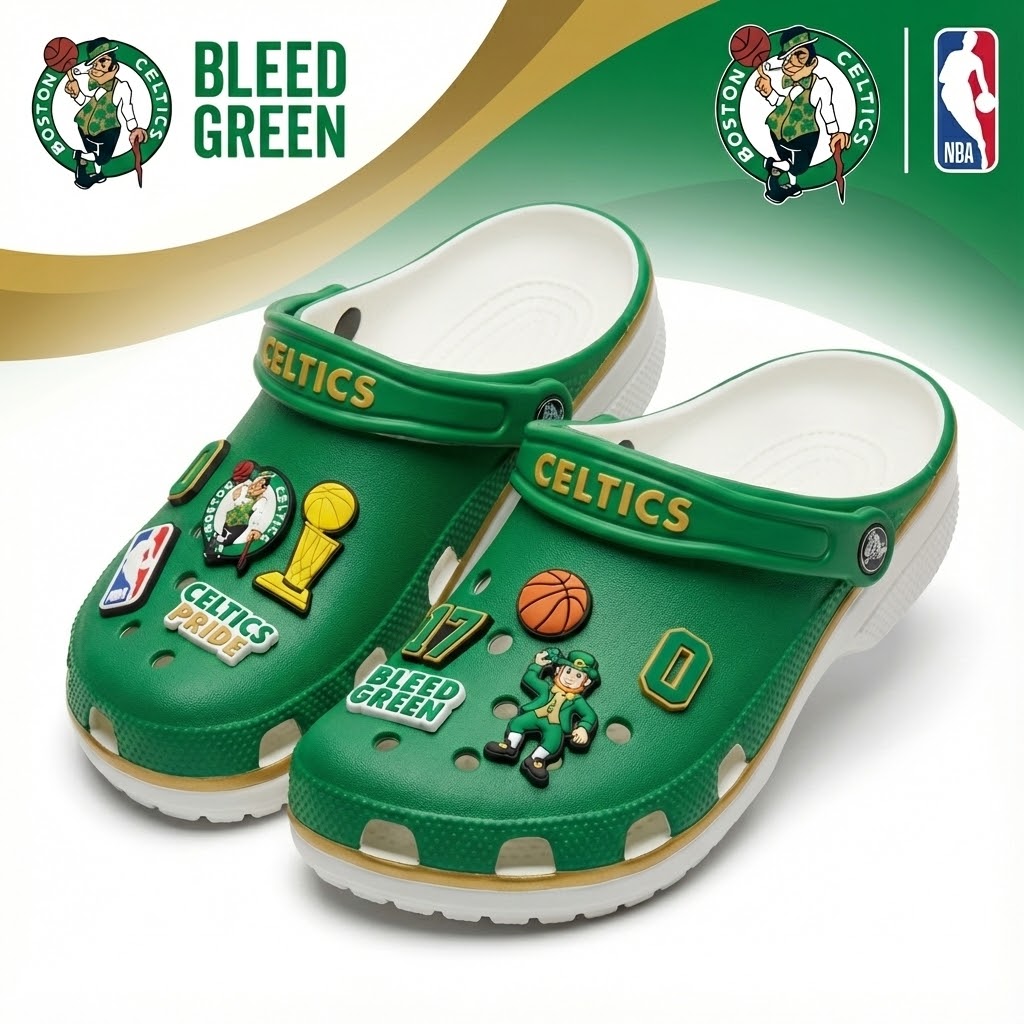 Boston Celtics NBA Crocs Clogs – “Bleed Green” Lucky Leprechaun Unrivaled Fan Footwear