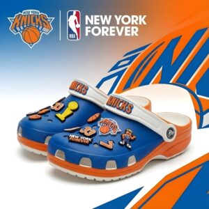 New York Knicks NBA Crocs Clogs – “New York Forever” Blue Orange Epic Jibbitz Set