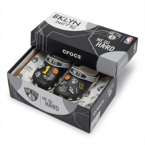 Brooklyn Nets NBA Crocs Clogs – “We Go Hard” Black White Relentless Jibbitz Set