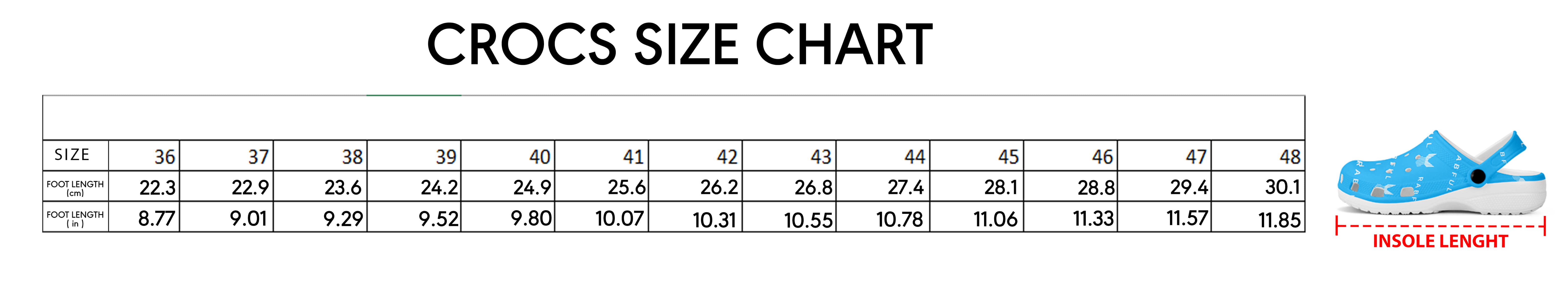 Size guide crocs