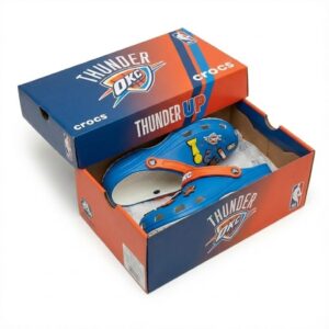 OKC Thunder NBA Crocs Clogs – “Thunder Up” Blue Orange Electrifying Jibbitz Set