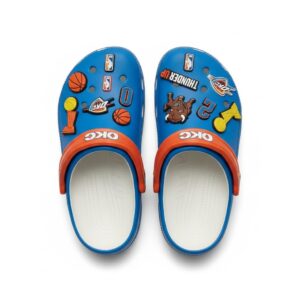 OKC Thunder NBA Crocs Clogs – “Thunder Up” Blue Orange Electrifying Jibbitz Set