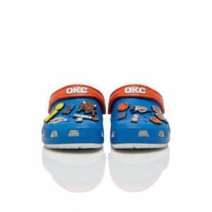 OKC Thunder NBA Crocs Clogs – “Thunder Up” Blue Orange Electrifying Jibbitz Set