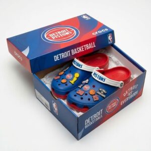 Detroit Pistons NBA Crocs Clogs – “Vs Everybody” Red Blue Piston Power Fan Footwear