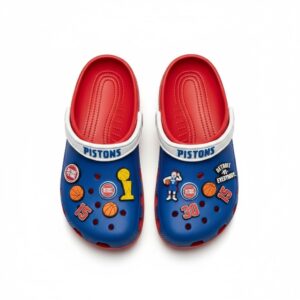 Detroit Pistons NBA Crocs Clogs – “Vs Everybody” Red Blue Piston Power Fan Footwear