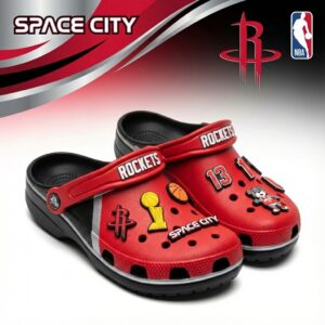 Houston Rockets NBA Crocs Clogs – “Space City” Red Black Explosive Jibbitz Set