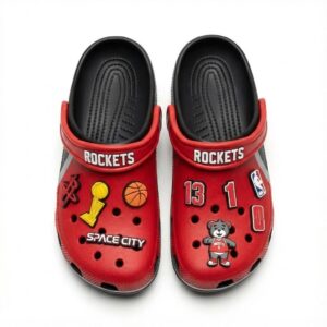 Houston Rockets NBA Crocs Clogs – “Space City” Red Black Explosive Jibbitz Set
