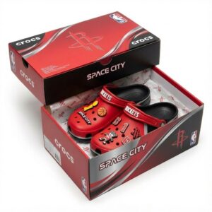 Houston Rockets NBA Crocs Clogs – “Space City” Red Black Explosive Jibbitz Set