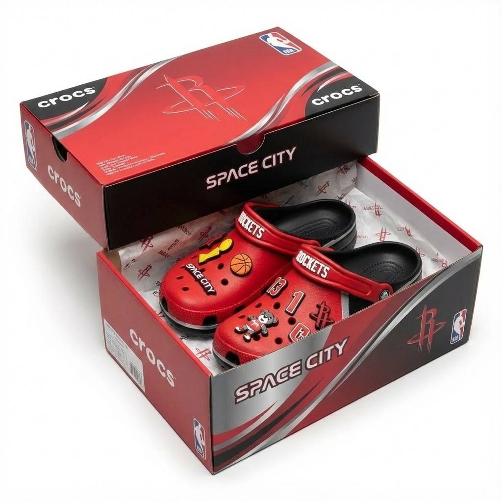 Houston Rockets NBA Crocs Clogs – “Space City” Red Black Explosive Jibbitz Set