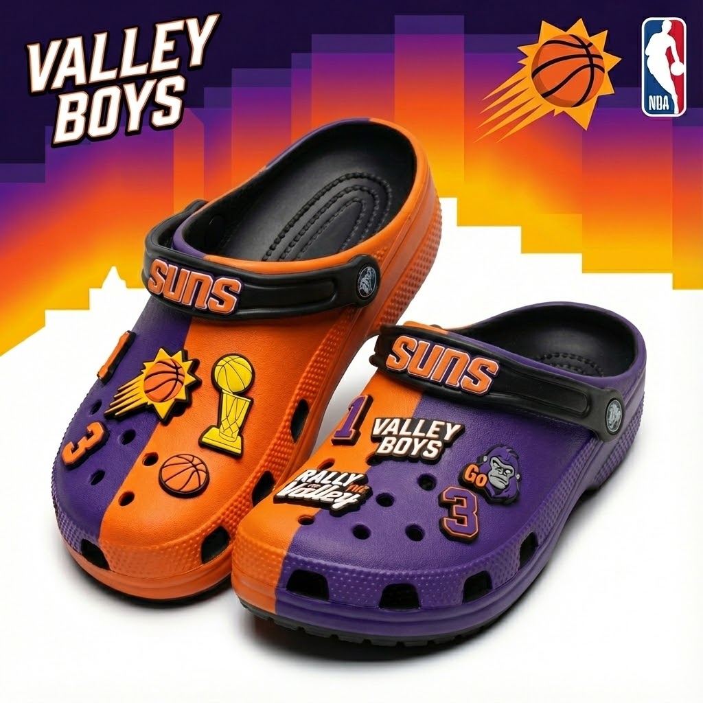 Phoenix Suns NBA Crocs Clogs – “Valley Boys” Purple Orange Blazing Fan Footwear