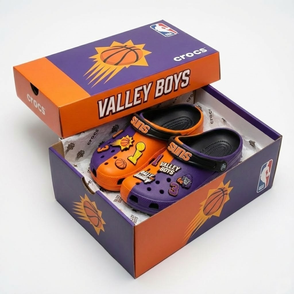 Phoenix Suns NBA Crocs Clogs – “Valley Boys” Purple Orange Blazing Fan Footwear