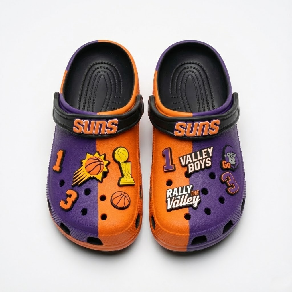 Phoenix Suns NBA Crocs Clogs – “Valley Boys” Purple Orange Blazing Fan Footwear