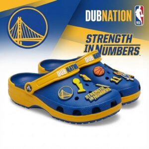 Golden State Warriors NBA Crocs Clogs – “Dub Nation” Blue Yellow Victorious Jibbitz Set
