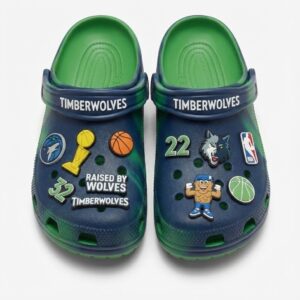 Minnesota Timberwolves NBA Crocs Clogs – “Raised By Wolves” Green Blue Ferocious Fan Footwear