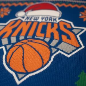 New York Knicks Ugly Christmas Sweater – Biscuit Holiday Edition Blue & Orange Basketball Jumper NBA Fan