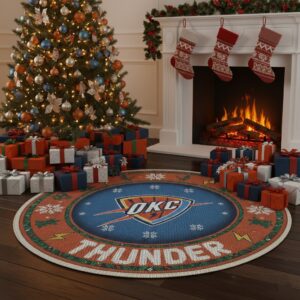 Oklahoma City Thunder Ugly Christmas Round Rug – 27'' NBA Holiday Round Floor Decor