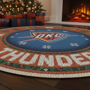 Oklahoma City Thunder Ugly Christmas Round Rug – 27'' NBA Holiday Round Floor Decor