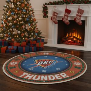 Oklahoma City Thunder Ugly Christmas Round Rug – 27'' NBA Holiday Round Floor Decor