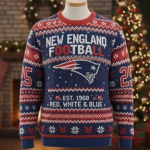 New England Patriots Ugly Christmas Sweater 2025 – NFL Festive Holiday Pullover