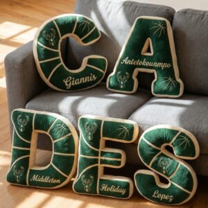 Milwaukee Bucks NBA Plush Letter Pillows – “Fear The Deer” Majestic Soft Home Accents