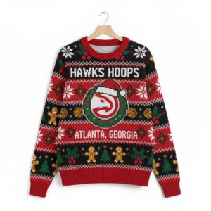 Atlanta Hawks Ugly Christmas Sweater – Hawks Hoops Gingerbread Jumper NBA