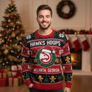 Atlanta Hawks Ugly Christmas Sweater – Hawks Hoops Gingerbread Jumper NBA