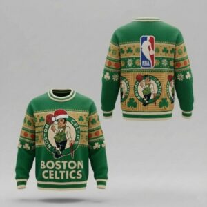 Boston Celtics Ugly Christmas Sweater – Lucky The Leprechaun Holiday Knit Green Shamrock Fan Apparel NBA