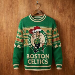 Boston Celtics Ugly Christmas Sweater – Lucky The Leprechaun Holiday Knit Green Shamrock Fan Apparel NBA