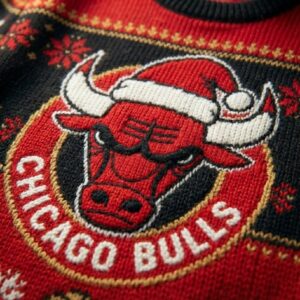 Chicago Bulls Ugly Christmas Sweater – Santa Bull Skyline Jumper Red & Black Iconic Fan Apparel NBA