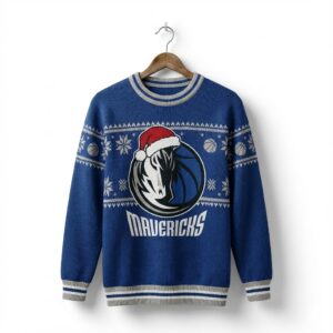 Dallas Mavericks Ugly Christmas Sweater – Santa Claus Edition Blue Knitted Jumper NBA Fan Apparel