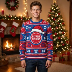 Detroit Pistons Ugly Christmas Sweater – Piston Power Snowflake Holiday Fan Apparel NBA