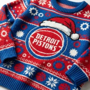 Detroit Pistons Ugly Christmas Sweater – Piston Power Snowflake Holiday Fan Apparel NBA