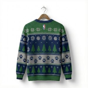Minnesota Timberwolves Ugly Christmas Sweater – Howling Wolf Green & Blue Winter Theme Fan Gear NBA