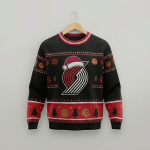 Portland Trail Blazers Ugly Christmas Sweater – Rip City Holiday Knit Red & Black Logo Christmas Apparel NBA