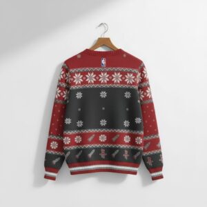 Houston Rockets Ugly Christmas Sweater – NBA Rocket Ship Holiday Jumper Red & Black Snowflake Fan Gear