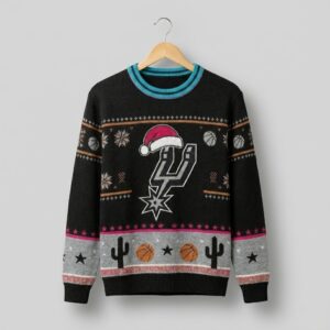 San Antonio Spurs Ugly Christmas Sweater – Fiesta Retro Holiday Jumper Black Cactus Theme Fan Apparel NBA